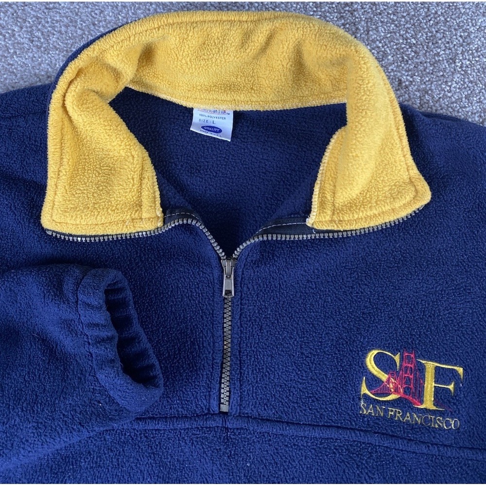 VTG American Tic Made In USA San Francisco‎ Bridge Fleece Jacket Mens Large Blue
